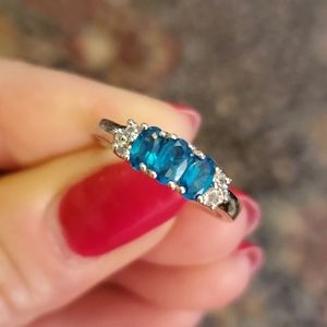 Malgache Neon Apatite & White Zircon Platinum over Sterling Silver Ring 7